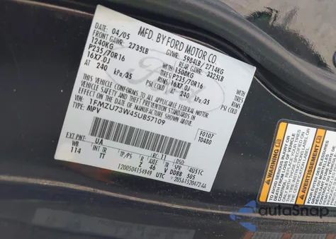 2005 Ford Explorer Xlt/Xlt Sport/Nbx из США, поврежденный, VIN 1FMZU73W45UB57109